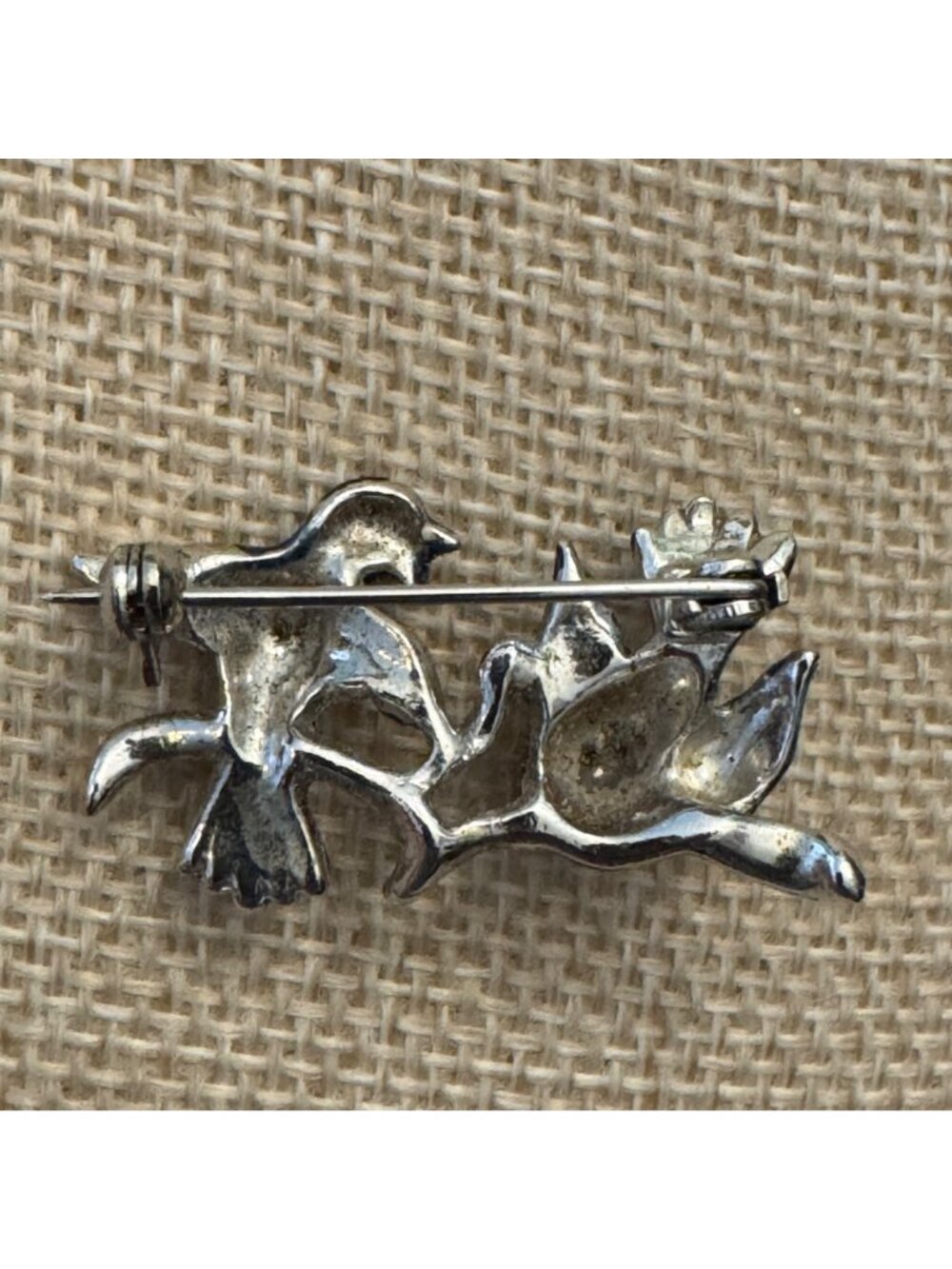 Vintage Enamel Bluebird Brooch With Rhinestone Accents On Silver Branch Design - Picture 8 of 8